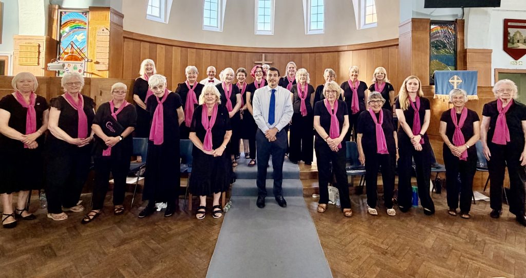 Cantilena Singers with their MD David Thomas at our July 2026 concert